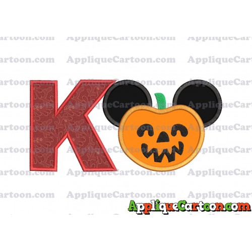 Pumpkin Bucket Mickey Ears Applique Design With Alphabet K