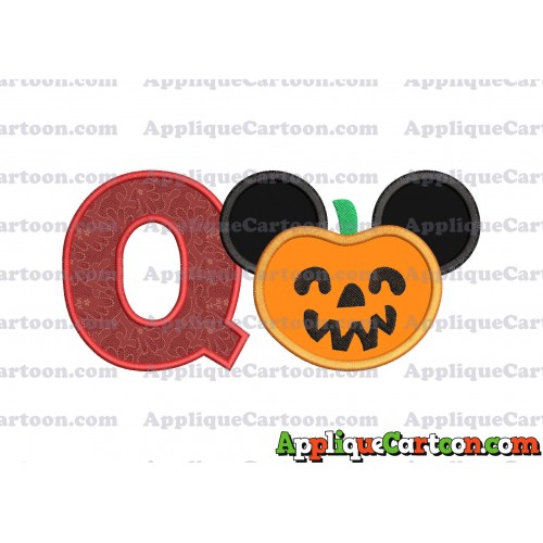 Pumpkin Bucket Mickey Ears Applique Design With Alphabet Q