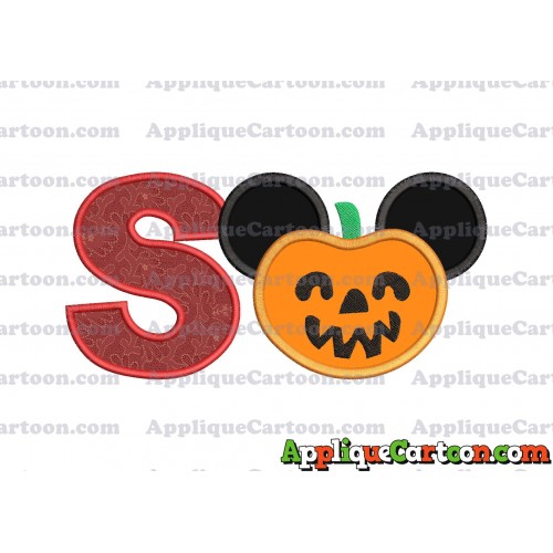 Pumpkin Bucket Mickey Ears Applique Design With Alphabet S