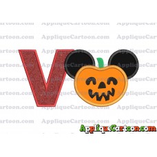 Pumpkin Bucket Mickey Ears Applique Design With Alphabet V