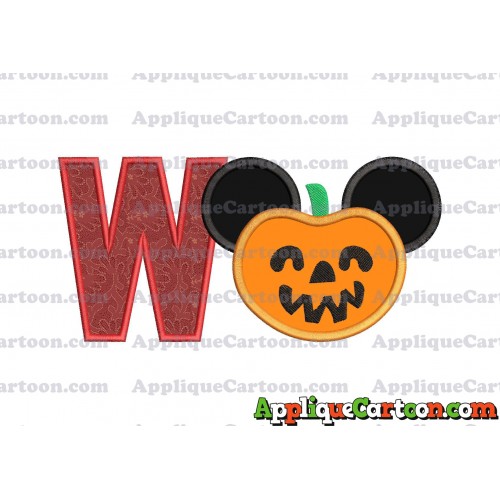 Pumpkin Bucket Mickey Ears Applique Design With Alphabet W