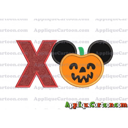 Pumpkin Bucket Mickey Ears Applique Design With Alphabet X
