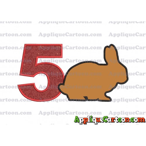 Rabbit Silhouette Applique Embroidery Design Birthday Number 5
