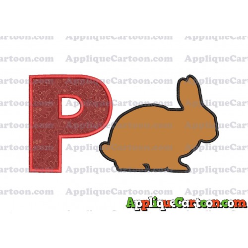 Rabbit Silhouette Applique Embroidery Design With Alphabet P