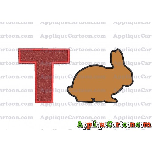 Rabbit Silhouette Applique Embroidery Design With Alphabet T