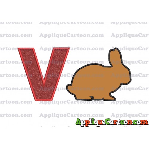 Rabbit Silhouette Applique Embroidery Design With Alphabet V