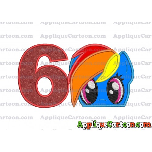 Rainbow Dash My Little Pony Applique Embroidery Design Birthday Number 6