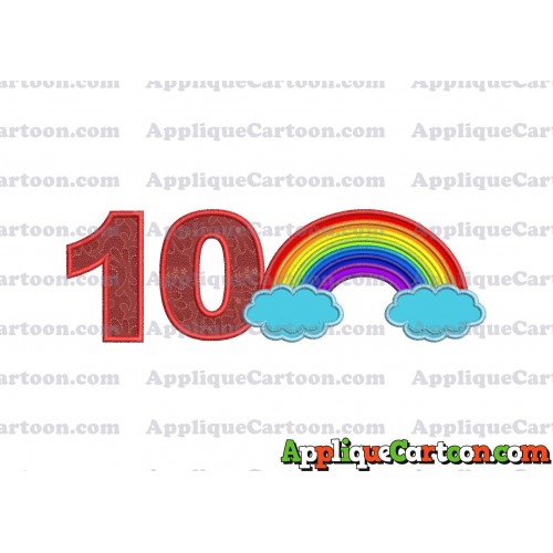 Rainbow With Clouds Applique Embroidery Design Birthday Number 10