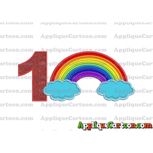 Rainbow With Clouds Applique Embroidery Design Birthday Number 1