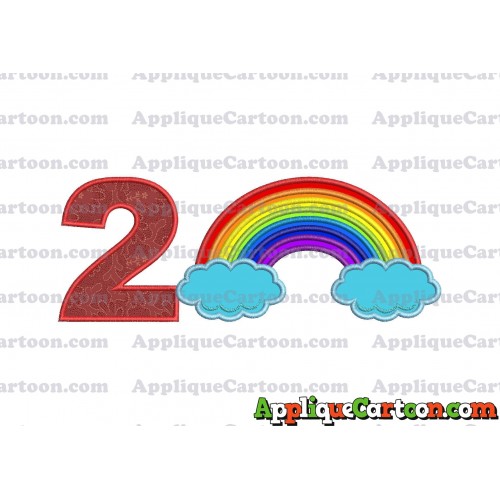 Rainbow With Clouds Applique Embroidery Design Birthday Number 2