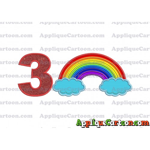 Rainbow With Clouds Applique Embroidery Design Birthday Number 3