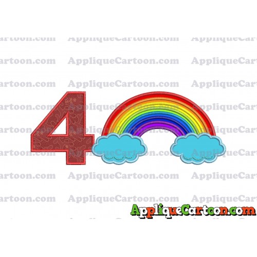 Rainbow With Clouds Applique Embroidery Design Birthday Number 4