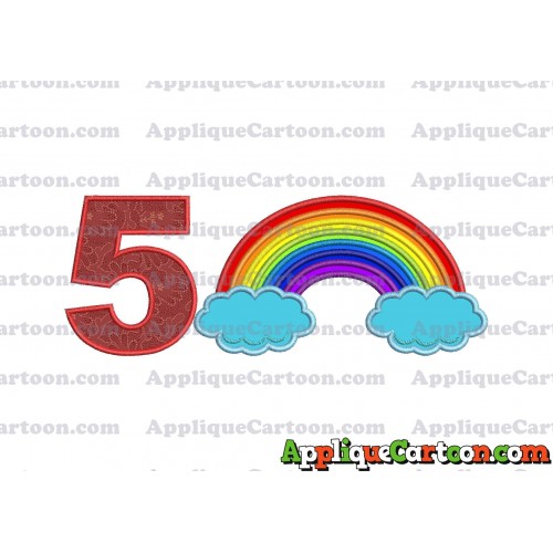 Rainbow With Clouds Applique Embroidery Design Birthday Number 5