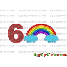 Rainbow With Clouds Applique Embroidery Design Birthday Number 6