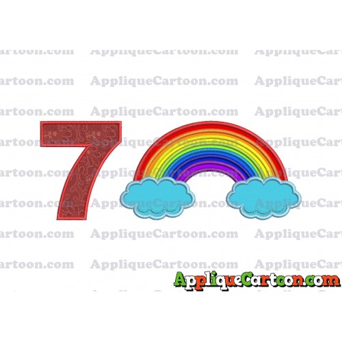Rainbow With Clouds Applique Embroidery Design Birthday Number 7