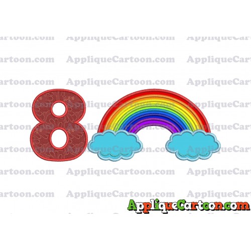 Rainbow With Clouds Applique Embroidery Design Birthday Number 8