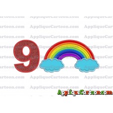 Rainbow With Clouds Applique Embroidery Design Birthday Number 9