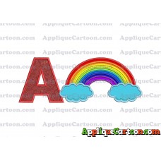 Rainbow With Clouds Applique Embroidery Design With Alphabet A
