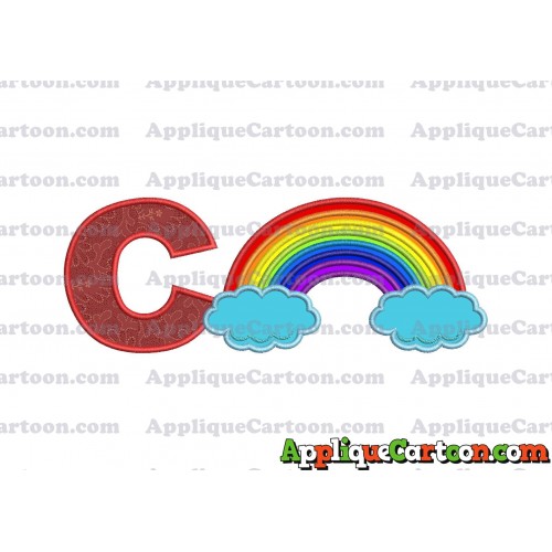 Rainbow With Clouds Applique Embroidery Design With Alphabet C