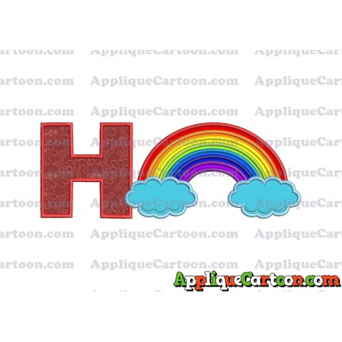 Rainbow With Clouds Applique Embroidery Design With Alphabet H