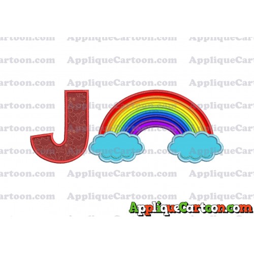 Rainbow With Clouds Applique Embroidery Design With Alphabet J
