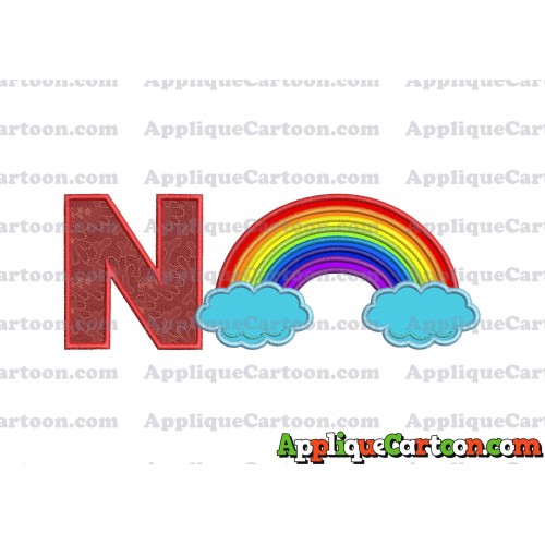 Rainbow With Clouds Applique Embroidery Design With Alphabet N
