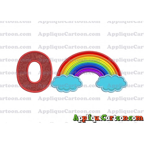 Rainbow With Clouds Applique Embroidery Design With Alphabet O