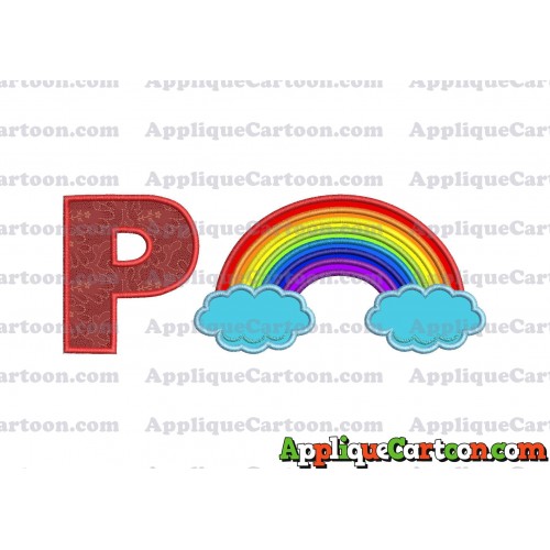 Rainbow With Clouds Applique Embroidery Design With Alphabet P