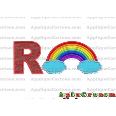 Rainbow With Clouds Applique Embroidery Design With Alphabet R