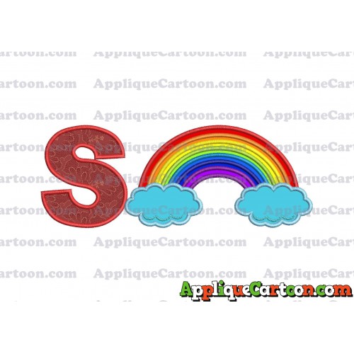 Rainbow With Clouds Applique Embroidery Design With Alphabet S