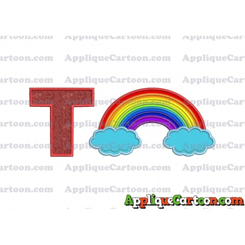 Rainbow With Clouds Applique Embroidery Design With Alphabet T