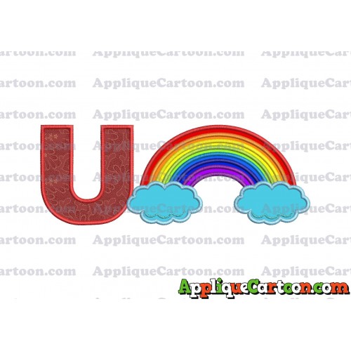 Rainbow With Clouds Applique Embroidery Design With Alphabet U