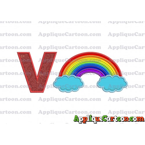 Rainbow With Clouds Applique Embroidery Design With Alphabet V