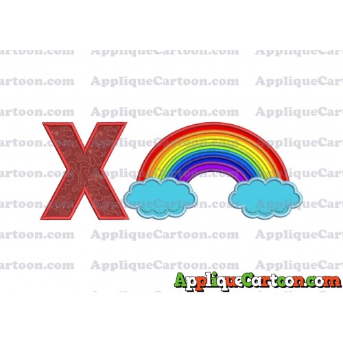 Rainbow With Clouds Applique Embroidery Design With Alphabet X