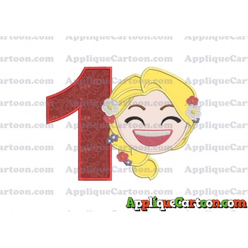 Rapunzel Emoji Applique Embroidery Design Birthday Number 1