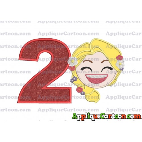 Rapunzel Emoji Applique Embroidery Design Birthday Number 2