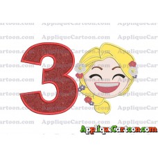 Rapunzel Emoji Applique Embroidery Design Birthday Number 3