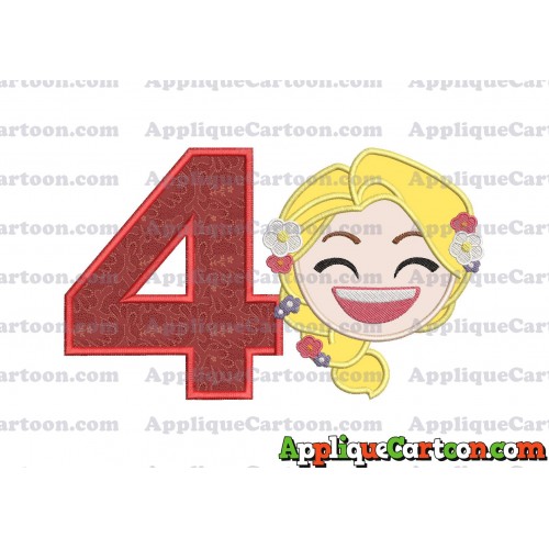 Rapunzel Emoji Applique Embroidery Design Birthday Number 4