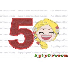 Rapunzel Emoji Applique Embroidery Design Birthday Number 5