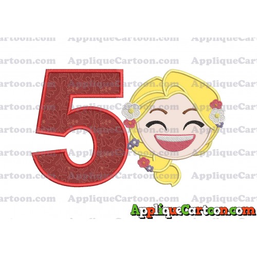 Rapunzel Emoji Applique Embroidery Design Birthday Number 5