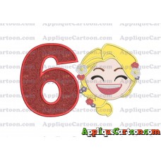 Rapunzel Emoji Applique Embroidery Design Birthday Number 6