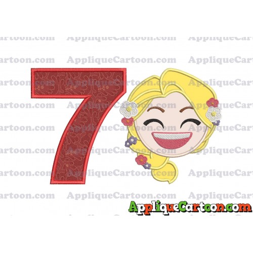 Rapunzel Emoji Applique Embroidery Design Birthday Number 7