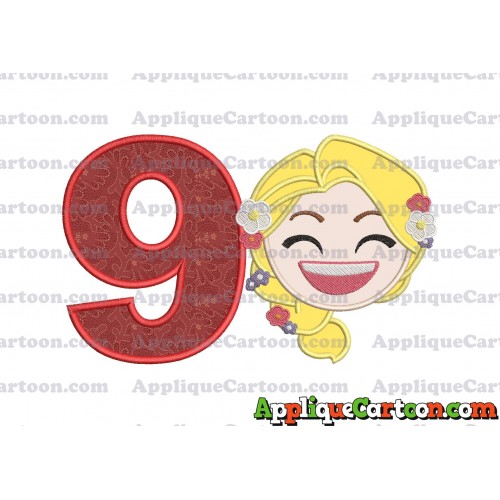 Rapunzel Emoji Applique Embroidery Design Birthday Number 9