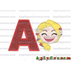 Rapunzel Emoji Applique Embroidery Design With Alphabet A