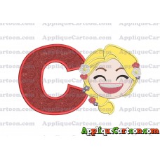 Rapunzel Emoji Applique Embroidery Design With Alphabet C