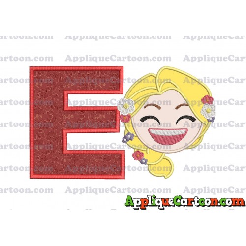 Rapunzel Emoji Applique Embroidery Design With Alphabet E