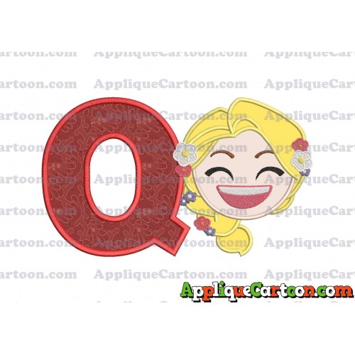 Rapunzel Emoji Applique Embroidery Design With Alphabet Q
