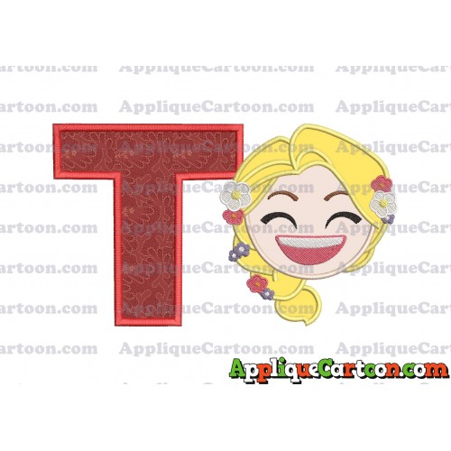 Rapunzel Emoji Applique Embroidery Design With Alphabet T