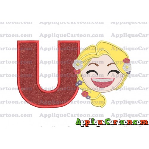 Rapunzel Emoji Applique Embroidery Design With Alphabet U