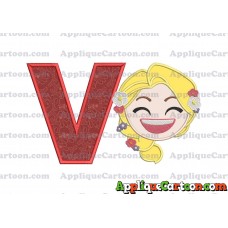 Rapunzel Emoji Applique Embroidery Design With Alphabet V